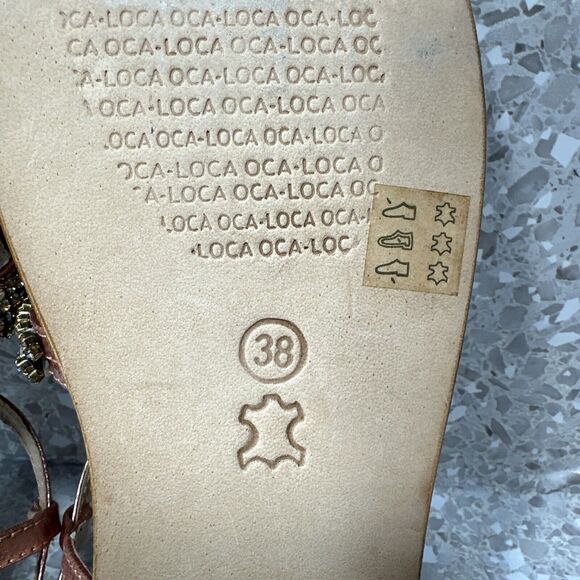 Oca-Loca Valencia Sandals Metallic Rose Pink Leather Rhinestone EU 38 US 8 NWOT - Picture 10 of 11